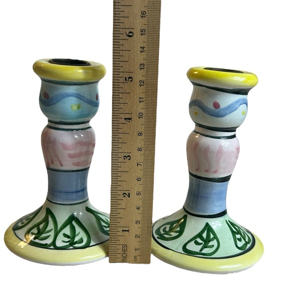 World Bazaar Candle Sticks Ceramic 5” Colorful Leaves Whimsical Spring Summer - Picture 5 of 9